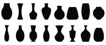Silhouettes Of The Vases. Set Of Different Vases. Vector Illustration. Black Vase Icons