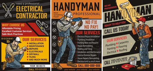 Canvas Print - handyman professionals vertical banners set