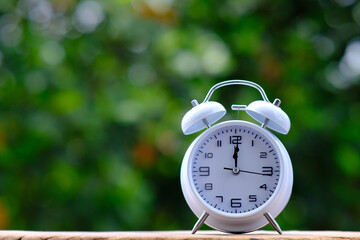 Canvas Print - alarm clock on green background