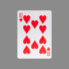 Wall Mural - Ten of Hearts. Isolated on a gray background. Gamble. Playing cards.