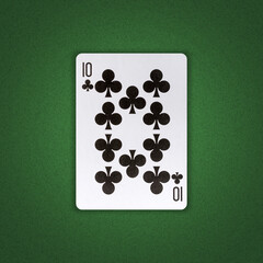 Wall Mural - Ten of Clubs on a green poker background. Gamble. Playing cards.