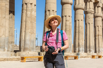 Wall Mural - Woman tourist at Luxor Temple