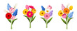 Bouquets of colorful spring flowers isolated on a white background. Set of vector illustrations