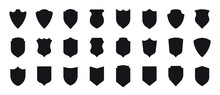 Shield Icons Set. Different Shield Shapes. Black Shield Silhouette. Security Sign. Protect Symbol. Privacy Logos. Vector Design Template.