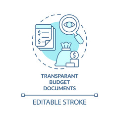 Wall Mural - Transparent budget documents turquoise concept icon. Principle of budget planning abstract idea thin line illustration. Isolated outline drawing. Editable stroke. Arial, Myriad Pro-Bold fonts used