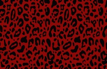 Leopard Spots On Red Background Seamless Texture Trendy Vector Print.