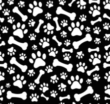 Footprints, Dog Paw Bones Seamless Pattern Vector Wallpaper Background
