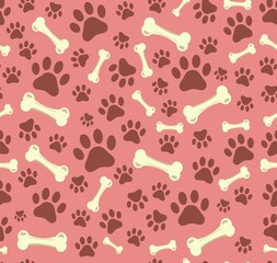 Wall Mural - 
paw bones vector pattern on pink background, seamless print