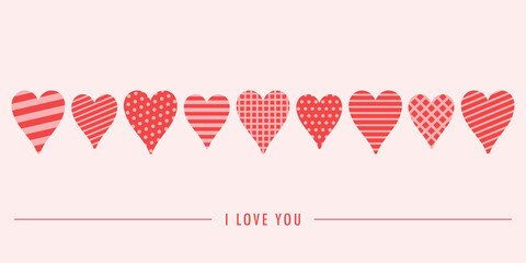 Wall Mural - valentines day greeting card i love you red pattern hearts