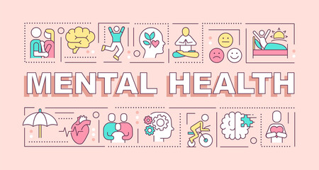 Wall Mural - mental health word concepts pink banner. psychologist support. infographics with icons on color back