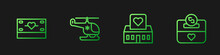 Set Line Volunteer Center, Donation And Charity, Rescue Helicopter And . Gradient Color Icons. Vector