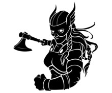 Female Viking With War Axe Silhouette