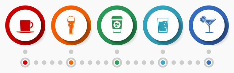 Aufkleber - Drinks concept vector icon set, modern design infographic template, restaurant colorful web buttons collection