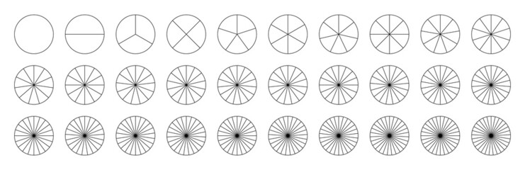 pie of circle. chart with segments. round pie with divide and 29 segments. diagram with sections. bl