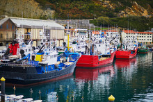 Fishing Boats In Port Of Getaria, Basque Country, Spain
