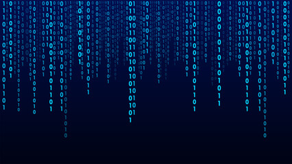 Matrix background. Cyber security with binary code. Rapidly falling randomly blue numbers. Decoding algorithms hacked software. Big data visualization.