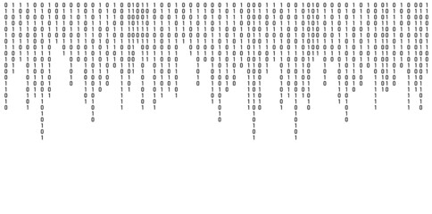 Matrix background. Cyber security with binary code. Rapidly falling randomly white numbers. Decoding algorithms hacked software. Big data visualization.
