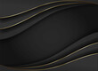 Abstract black and gold lines luxury background. Dark wave, shadow and golden thin ribbon. Vector.