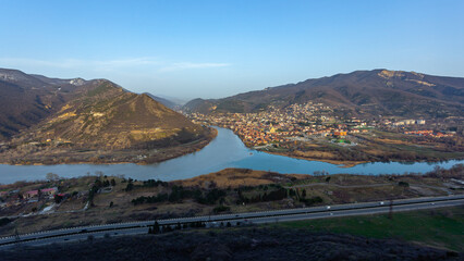 Wall Mural - Panoramic view of the old city Mtskheta and Svetitskhoveli Cathedral, Mtskheta