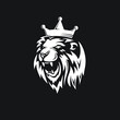 Isolated vector illustration of a roaring lion with a crown on a black background