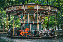 Abandoned Horse Carousel In A Park.