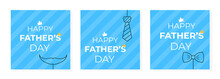 Happy Father's Day Poster Set On Blue Background. In Minimalistic Style With Outline Thematic Icon.