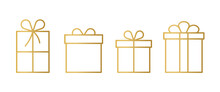 Set Of Golden Line Gift Icons- Vector Illustration