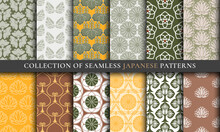 Japanese Asian Spring Traditional Seamless Patterns Collection Set