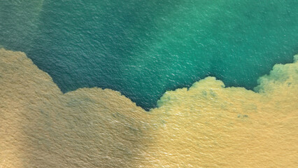 Wall Mural - aerial beautiful view of the freshwater meets the saltwater in bright sunlight