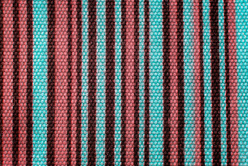 Poster - close up of the stripped blue cyan and red  fabric texture background