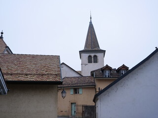 Sticker - The spire of the church of Perroy. Switzerland.