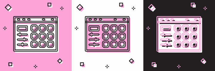 Poster - Set Drum machine icon isolated on pink and white, black background. Musical equipment. Vector