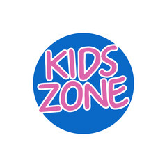 Wall Mural - Kids zone banner template. Kids zone vector cartoon logo. Colorful lettering for children's playroom decoration
