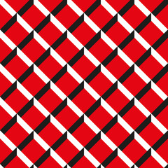 Wall Mural - Seamless 3d grid pattern texture in red, black and white.