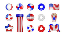 Set Of Isolated Pool Inflatables With American Flag Colors. 4th Of July Pool Party Elements.