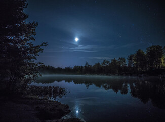 Wall Mural - beautiful view of the lake reflecting the night sky.