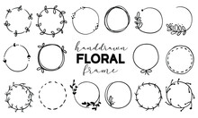 Hand Drawn Black White Floral Silhouette Frames Vector Set Collections