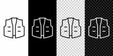 Set Line Fishing Jacket Icon Isolated On Black And White Background. Fishing Vest. Vector
