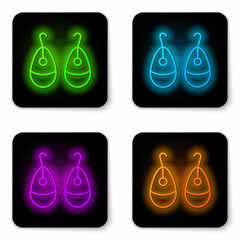 Canvas Print - Glowing neon line Earrings icon isolated on white background. Jewelry accessories. Black square button. Vector