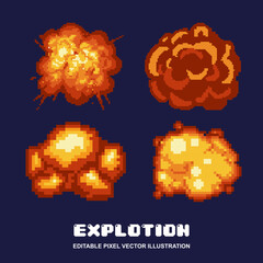 Set of explosion icon in pixel style vector illustration