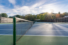 New Blue Tennis Courts With White Lines And Red Pickleball Lines