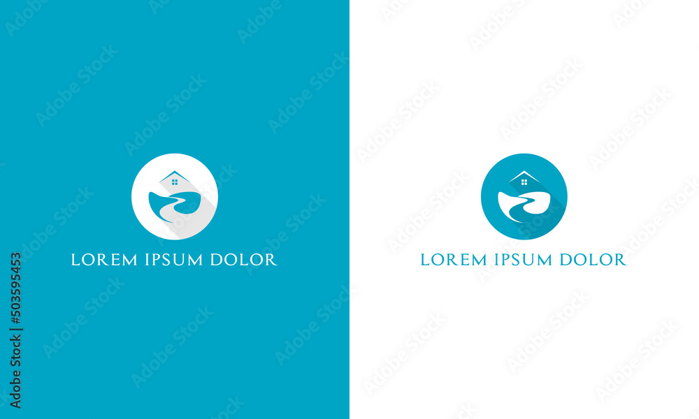 logogram pictogram combination house and lake in simple modern style ...