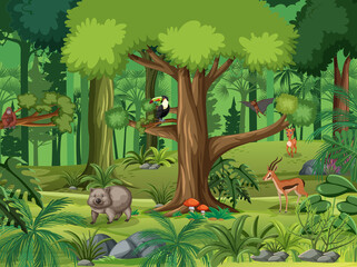 Sticker - Forest scene with various wild animals