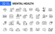 © yasnaten - 32 mental health and psychotherapy icons. Pixel perfect, editable stroke line art icon