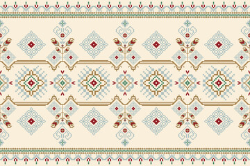 Beautiful knitted embroidery.geometric ethnic oriental pattern traditional on cream background.Aztec style,abstract,vector,illustration.design for texture,fabric,clothing,wrapping,decorating,carpet.