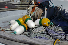 Old Weathered Buoys In The Boat In The Yaquina Bay In Newport City In Oregon