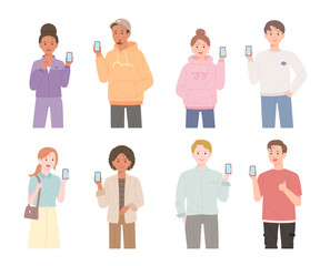 Wall Mural - people of different fashions and styles are standing and talking with mobile phones. flat design sty