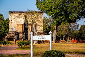 Wat Si Chum temple and big Buddha in Sukhothai historical park, Thailand