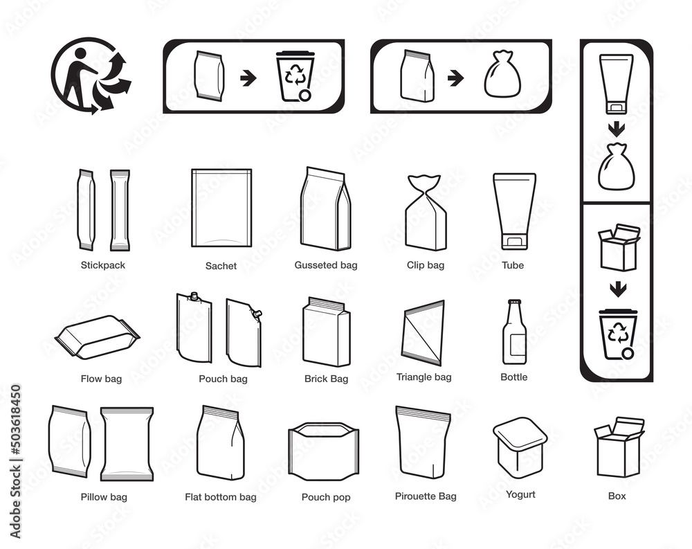 Re Packing Icon Set of icons for packaging recycling. Vector elements. Ready for use in ...