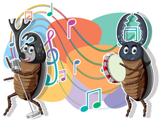 Sticker - Group of beetle playing music together